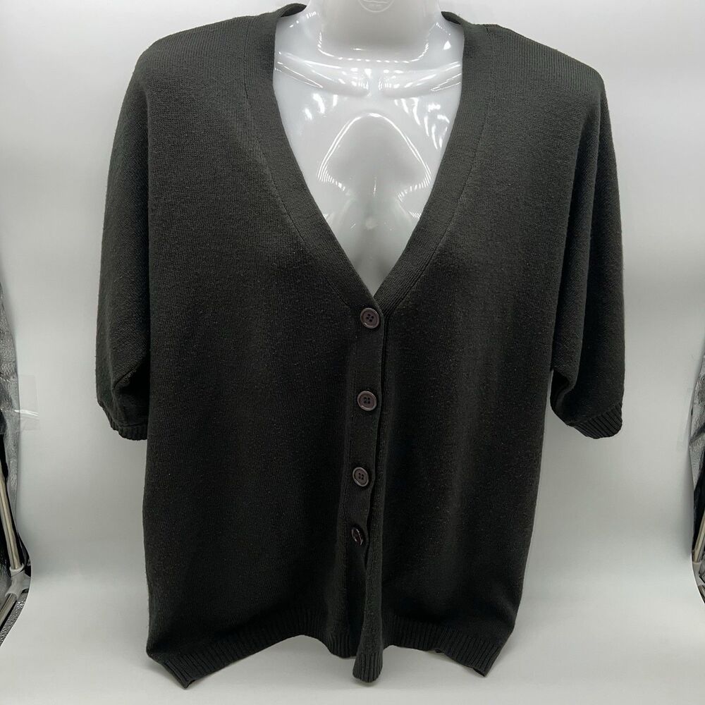 Vintage Y2K Carolyn Taylor Short Sleeve Dark Green Knit Cardigan Sweater-Size 1X